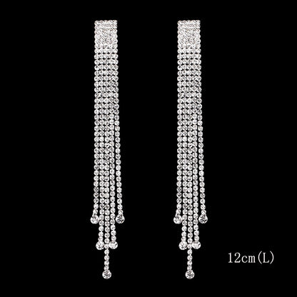 Long Tassel Classy Crystal Dangle Earrings  
