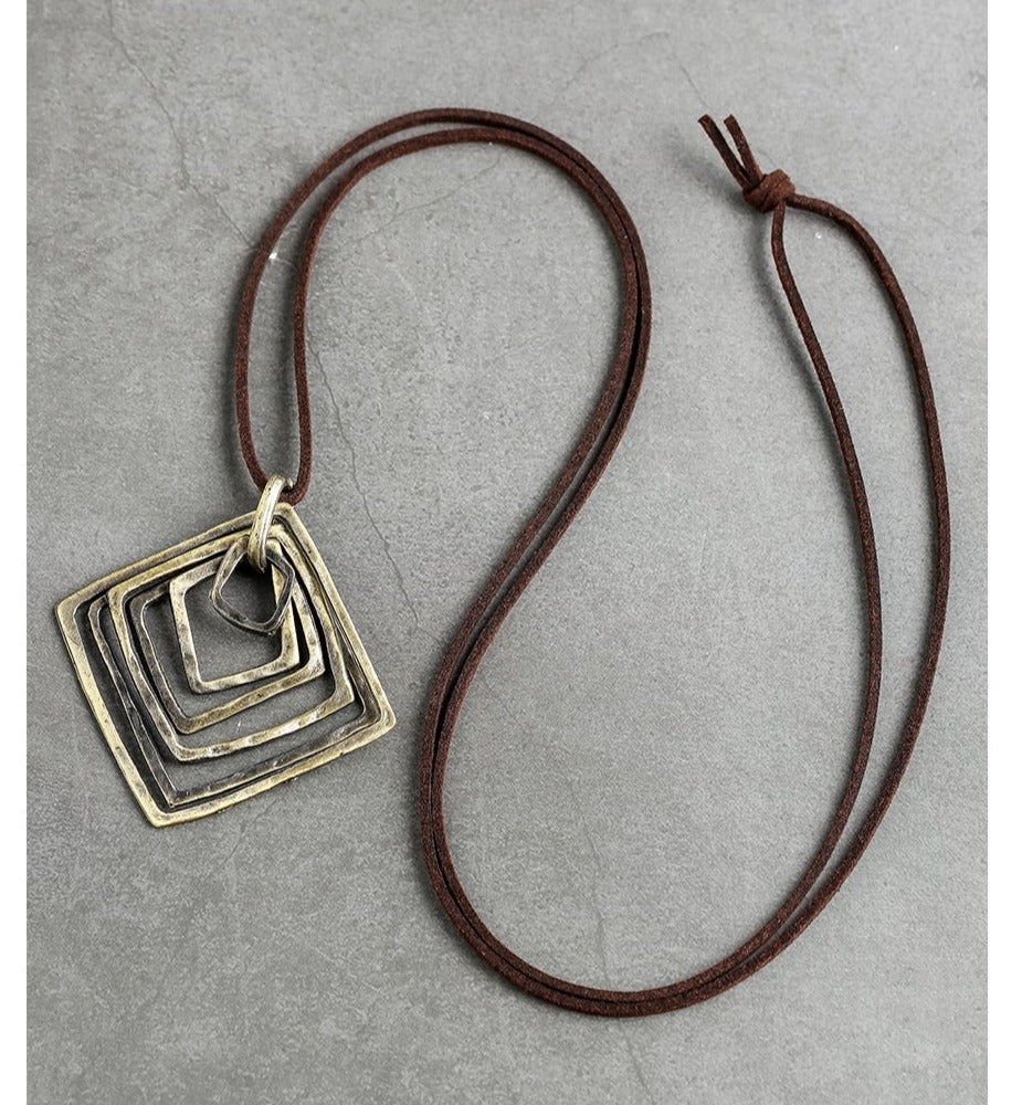 Handmade Inner Square Pendant Long Necklace