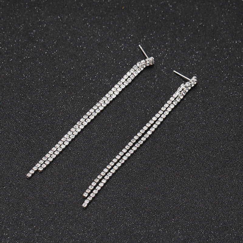 Simple Long Rhinestone Crystal Tassel Earrings