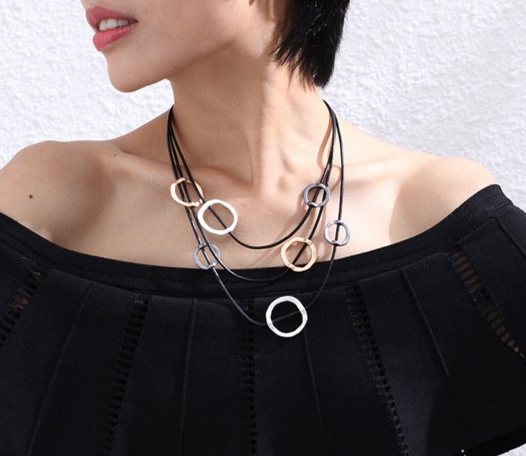 Trendy Tribal Round Circles Statement Necklace