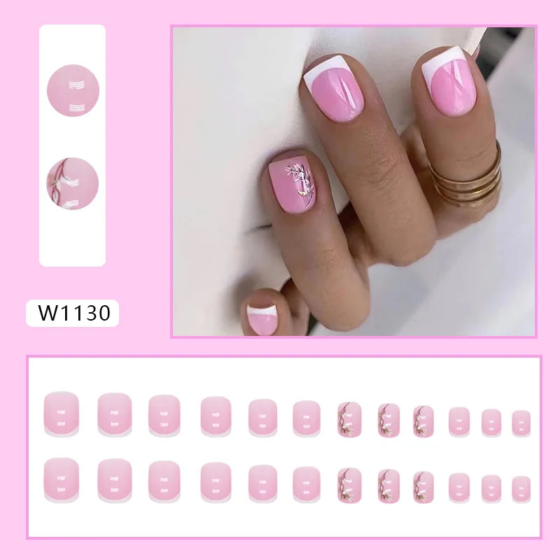 Trendy 24Pcs French Style Square Press-On Nails