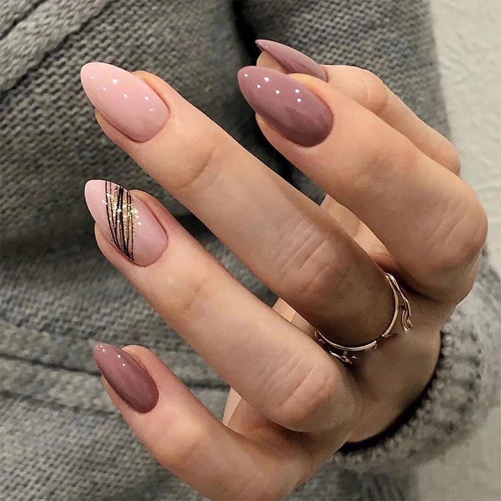 Elegant 24Pcs/Set Almond Acrylic Press On Nail Manicure
