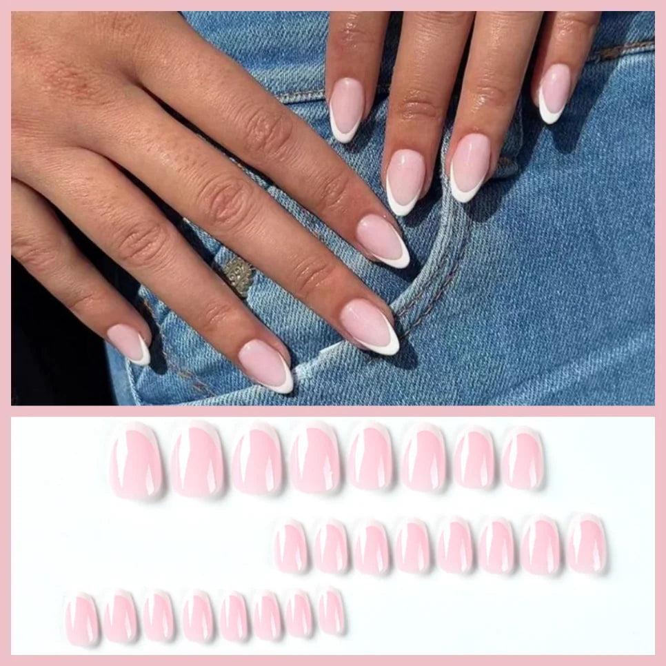 Oval French Full Cover 24pcs Acrylic Press-On Nails