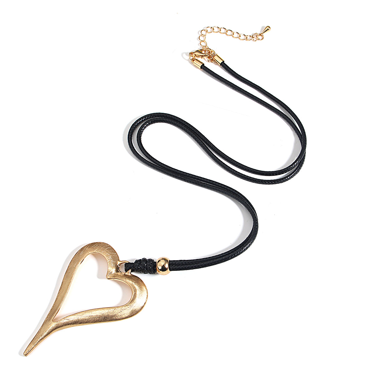 Golden Heart Leather Cord Statement Necklace