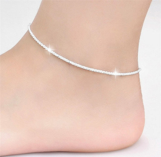 Assorted Shiny Silver Rhinestone Ankle Bracelet.