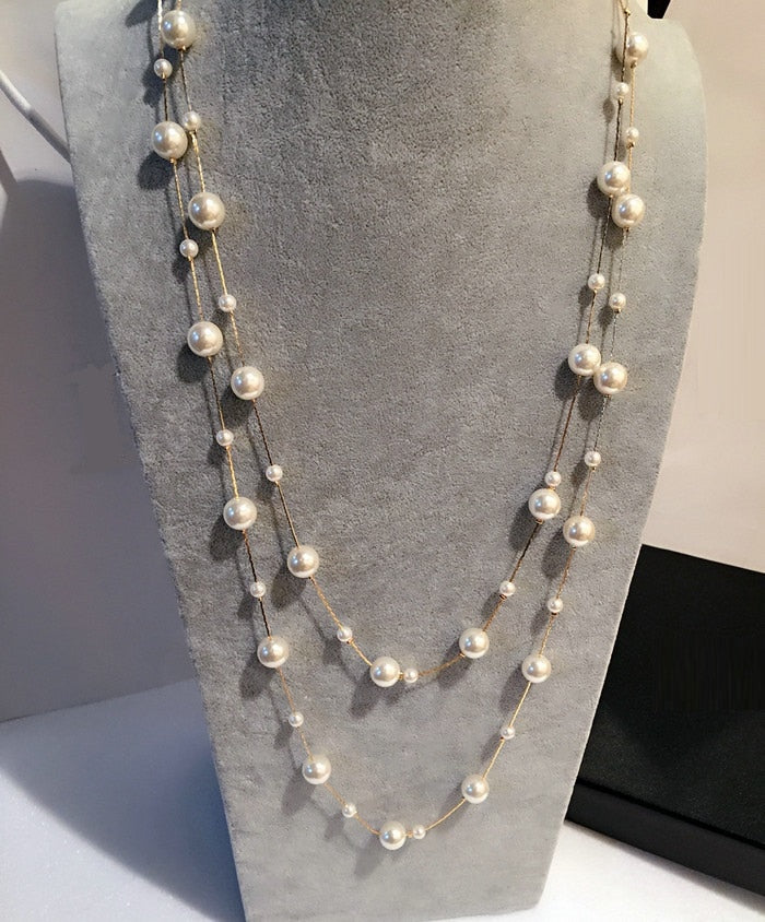 Double Layers Classic Beads Pearl Necklace