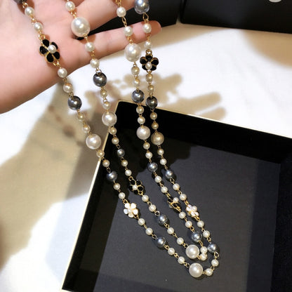 Classic Double Layers Long Pearl Necklace