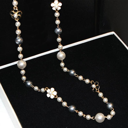 Classic Double Layers Long Pearl Necklace