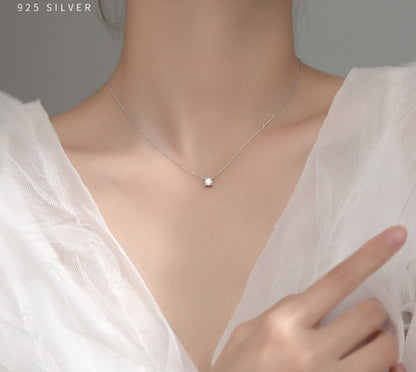 Simple Zircon Pendant S925 Silver Necklace