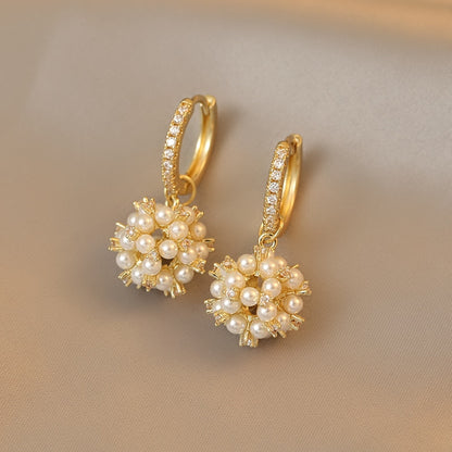 Elegant Pearl Beads Golden Drop Earrings