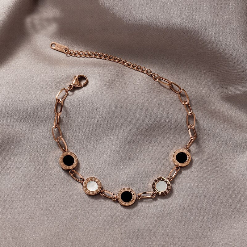 Roman Digit Engraved Stainless Steel Charm Bracelet