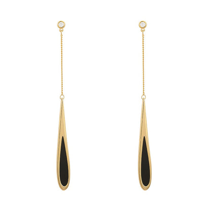 Black Drop Tassel Golden Earrings