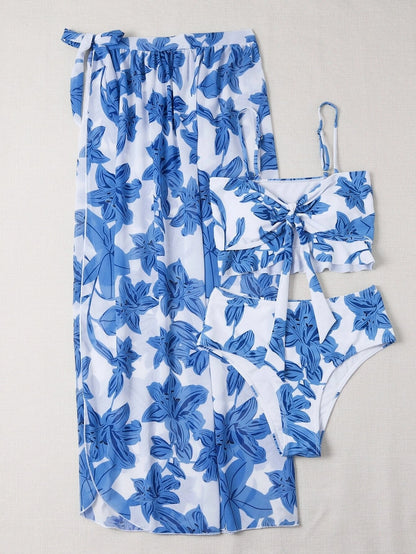 Tropics High Waist 3 Pieces Crop Floral Print Swimwear Set