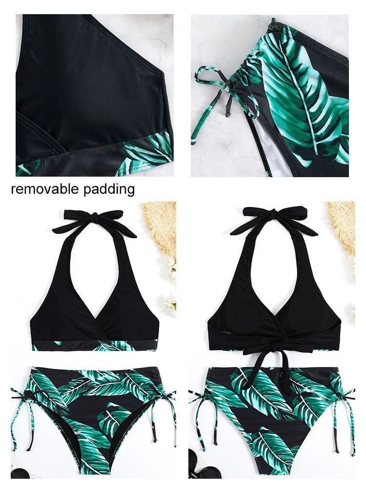 Leaf Print High Waist Swimwear Set