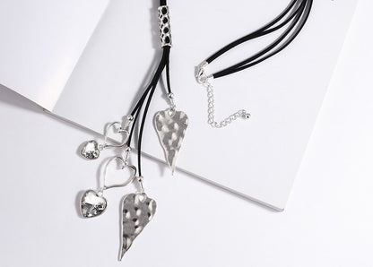 Vintage Multistrand Leather Heart Necklace Pendant