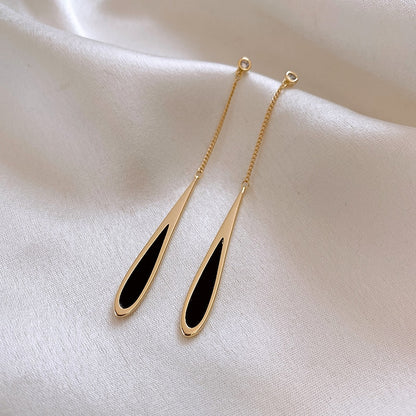 Black Drop Tassel Golden Earrings