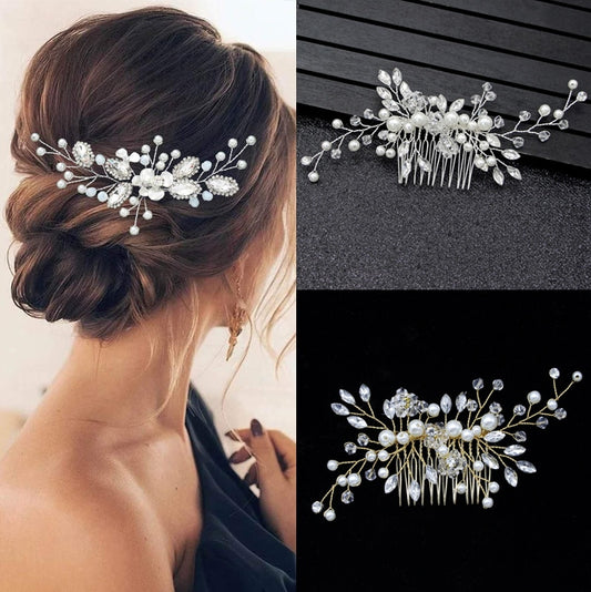 Silver  Pearls Wedding Hair Comb Ornaments