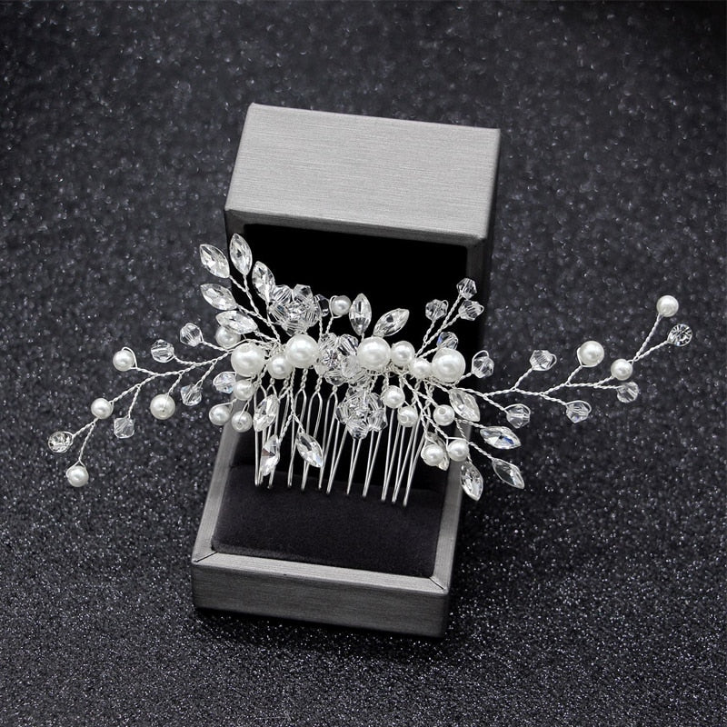 Silver  Pearls Wedding Hair Comb Ornaments