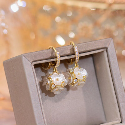 French Cluster Ball Golden Zircon Dangle Earrings
