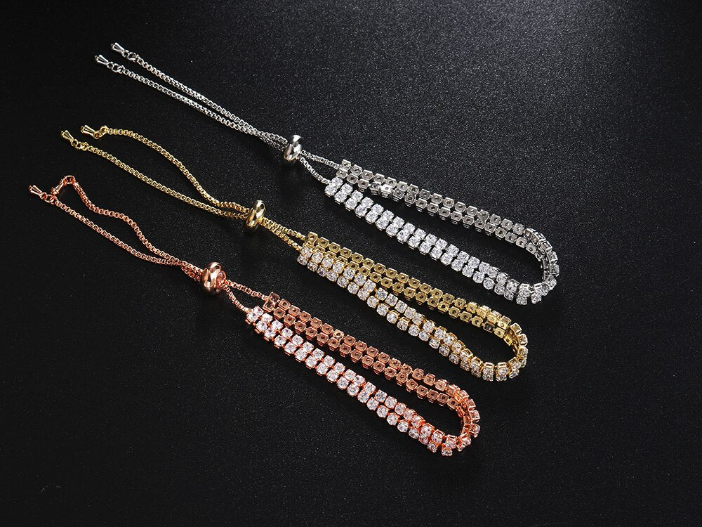 Zircon Crystals Adjustable Double Rows Tennis Bracelets