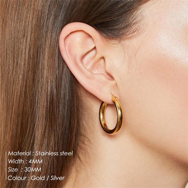 Golden Classic Stainless Steel Hoop Earrings