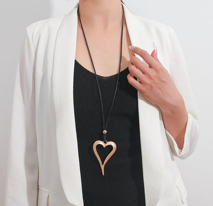 Golden Heart Leather Cord Statement Necklace